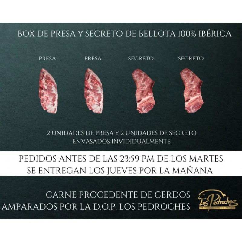 Box Presa y Seccreto de bellota 100% ibérico D.O.P Pedroches