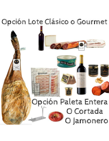 Cesta de navidad con paleta de cebo Ibérica Rivera con queso y embutidos.