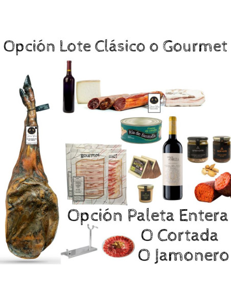 Cesta de navidad Ibérica Rivera Paleta de Bellota 100% Ibérica con queso y embutidos.