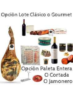 Cesta de navidad Ibérica Rivera Paleta Duroc con queso y embutidos.