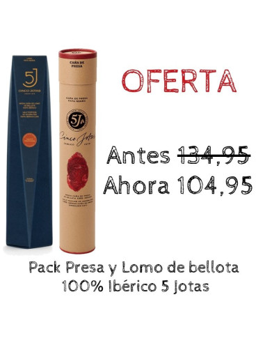 Oferta Pack Caña de lomo y presa de bellota 100% ibérica 5 Jotas de bellota  Jabugo